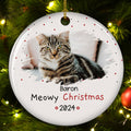 Meowy Christmas Photo - Personalized Circle Ceramic Ornament