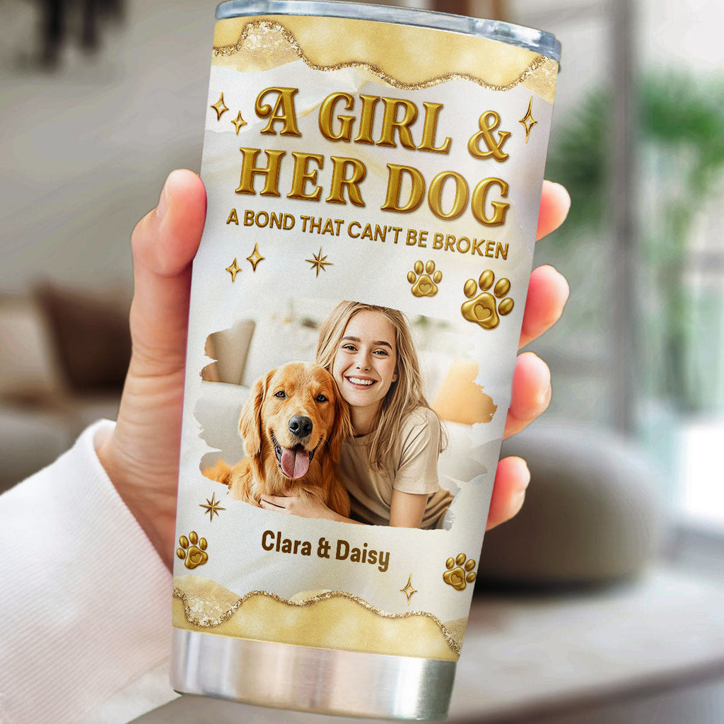 Custom Photo Christmas Birthday Gifts For Pet Mom, Pet Lovers • Girl And Pet Yellow Photo - Personalized 3D Effect Tumbler