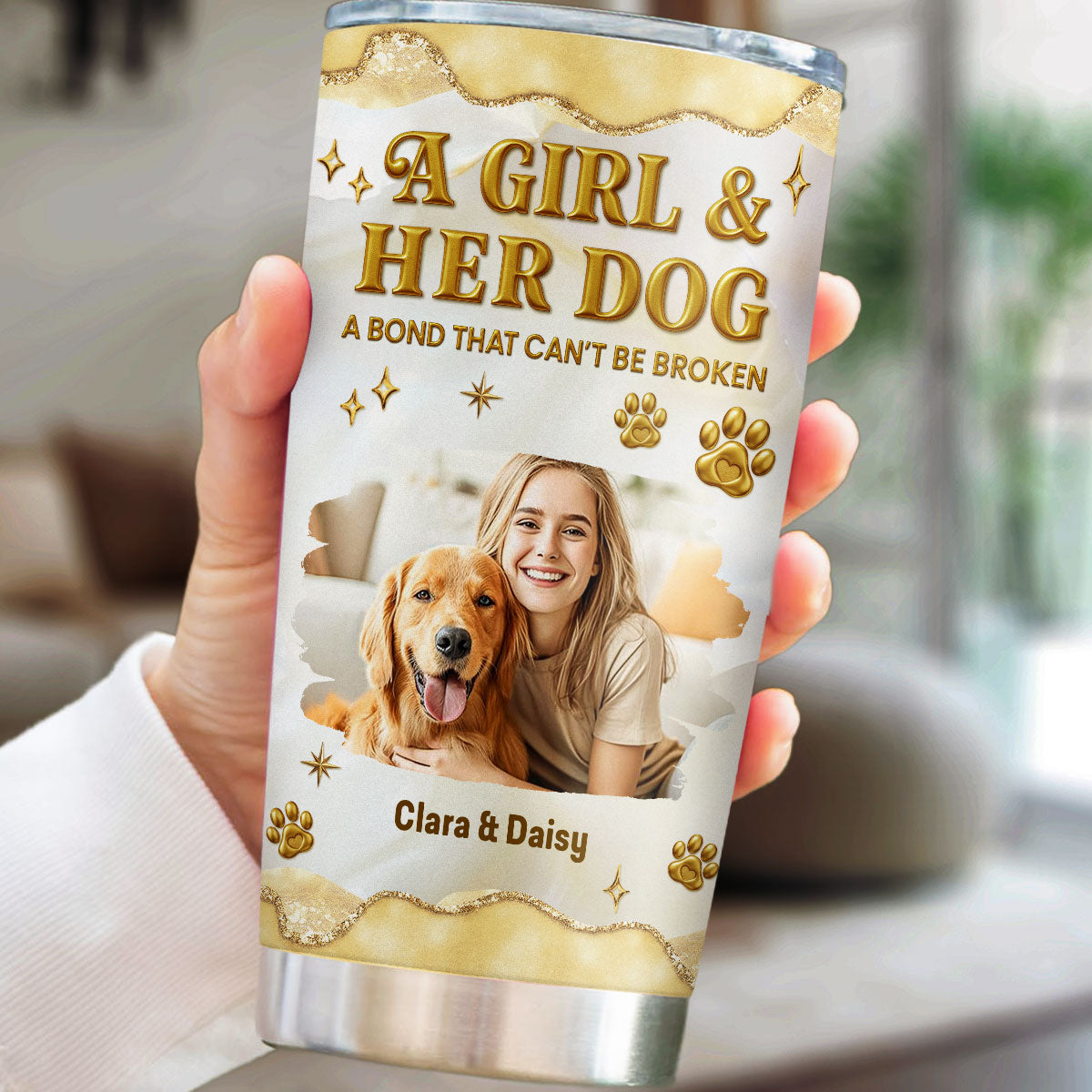 Custom Photo Christmas Birthday Gifts For Pet Mom, Pet Lovers • Girl And Pet Yellow Photo - Personalized 3D Effect Tumbler