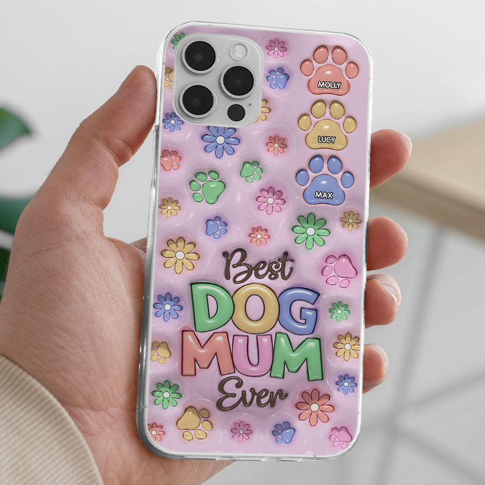 Dog Mom Flower And Paw - Personalized 3D Inflated Effect Phone Case