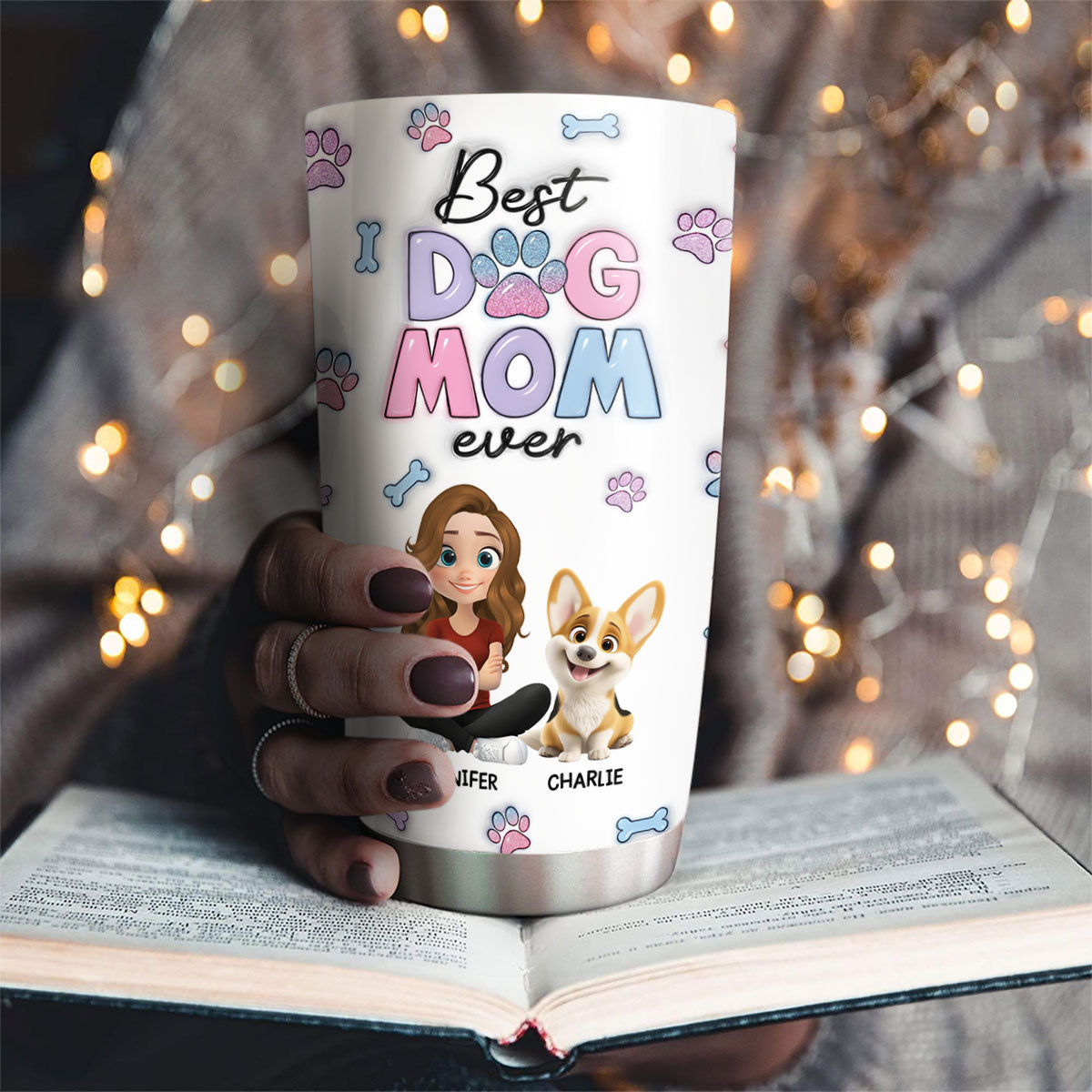 Custom Christmas Birthday Gifts For Dog Mom, Dog Lovers • Best Dog Mom - Personalized 3D Inflated Effect Tumbler