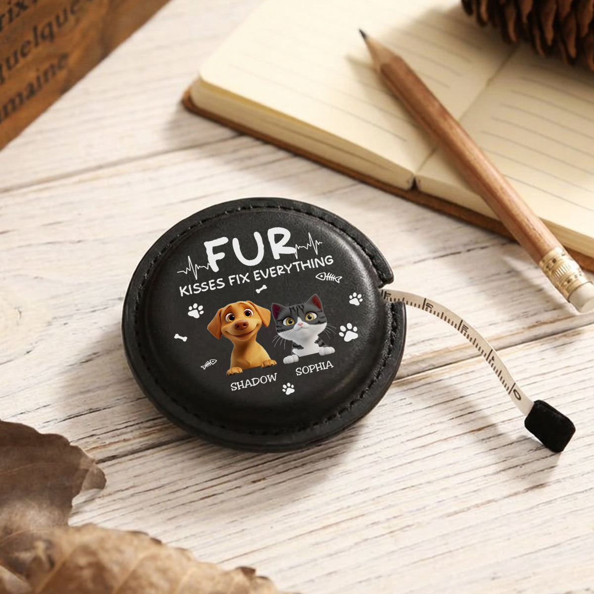 Pet Kisses - Personalized Leather Tape Measure