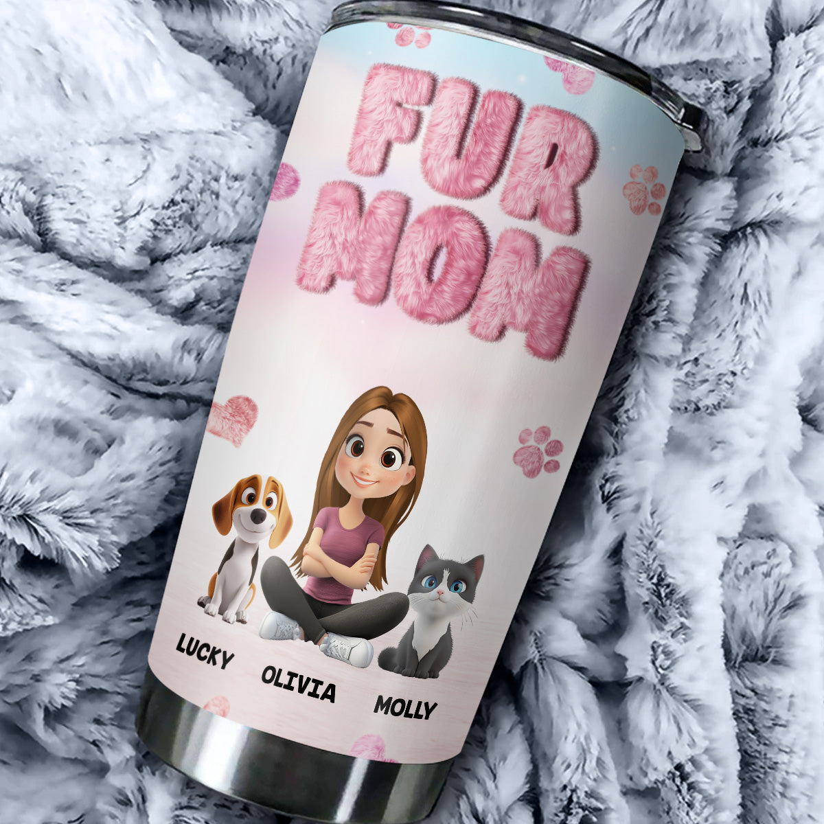 Custom Christmas Birthday Gifts For Pet Lovers • Fluffy Fur Mom - Personalized Tumbler
