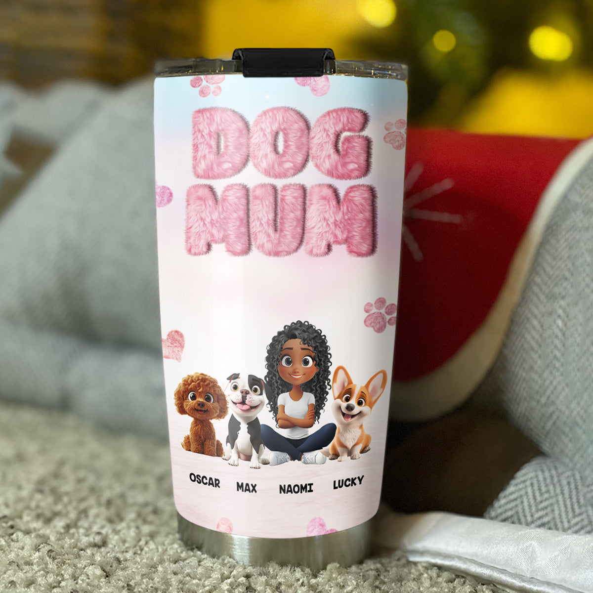 Custom Mother's day Birthday Gifts For Dog Mom, Dog Lovers • Fluffy Dog Mom - Personalized Tumbler