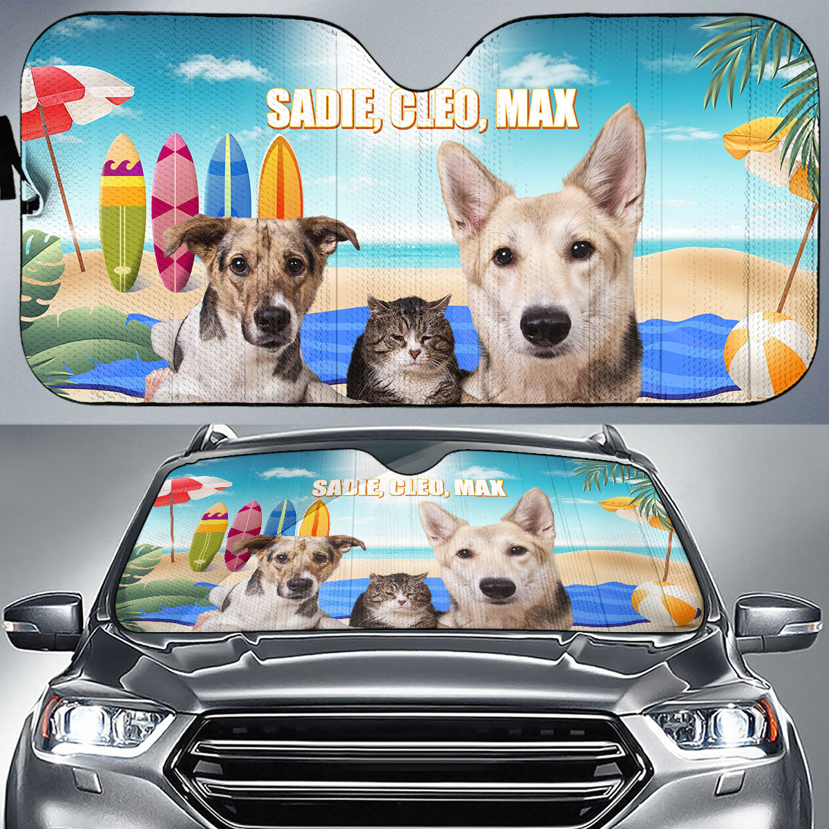 Custom Christmas Birthday Gifts Car Accessories for Pet Parents • Pet And Beach Photo - Personalized Car Sunshade