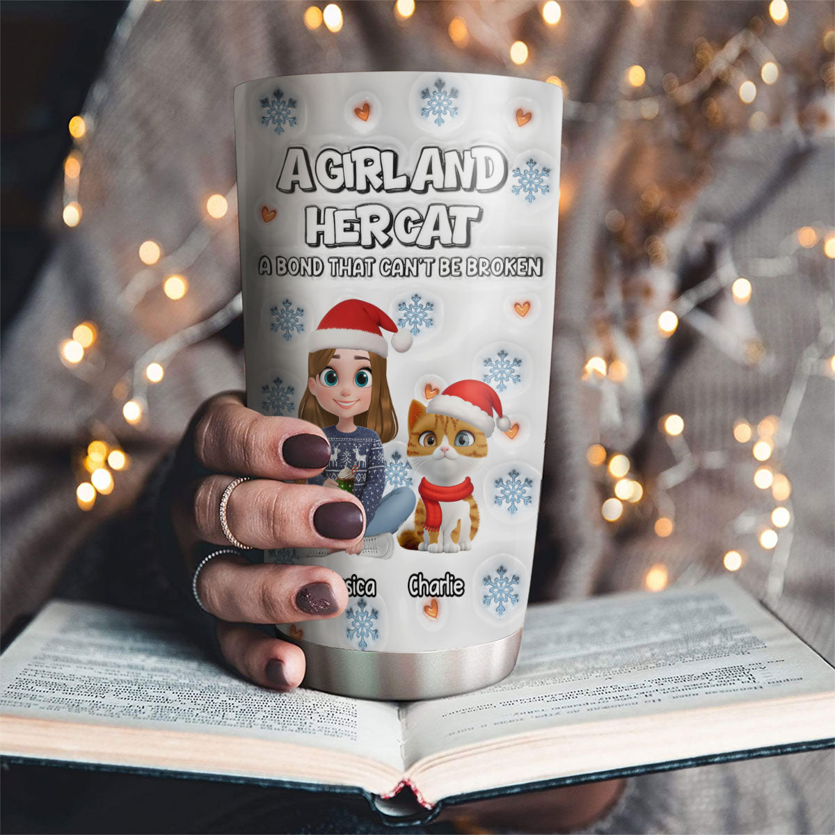 Custom Christmas Birthday Gifts For Cat Mom, Cat Lovers • Christmas Day With Cat Mom Ver 2 - Personalized 3D Inflated Effect Tumbler