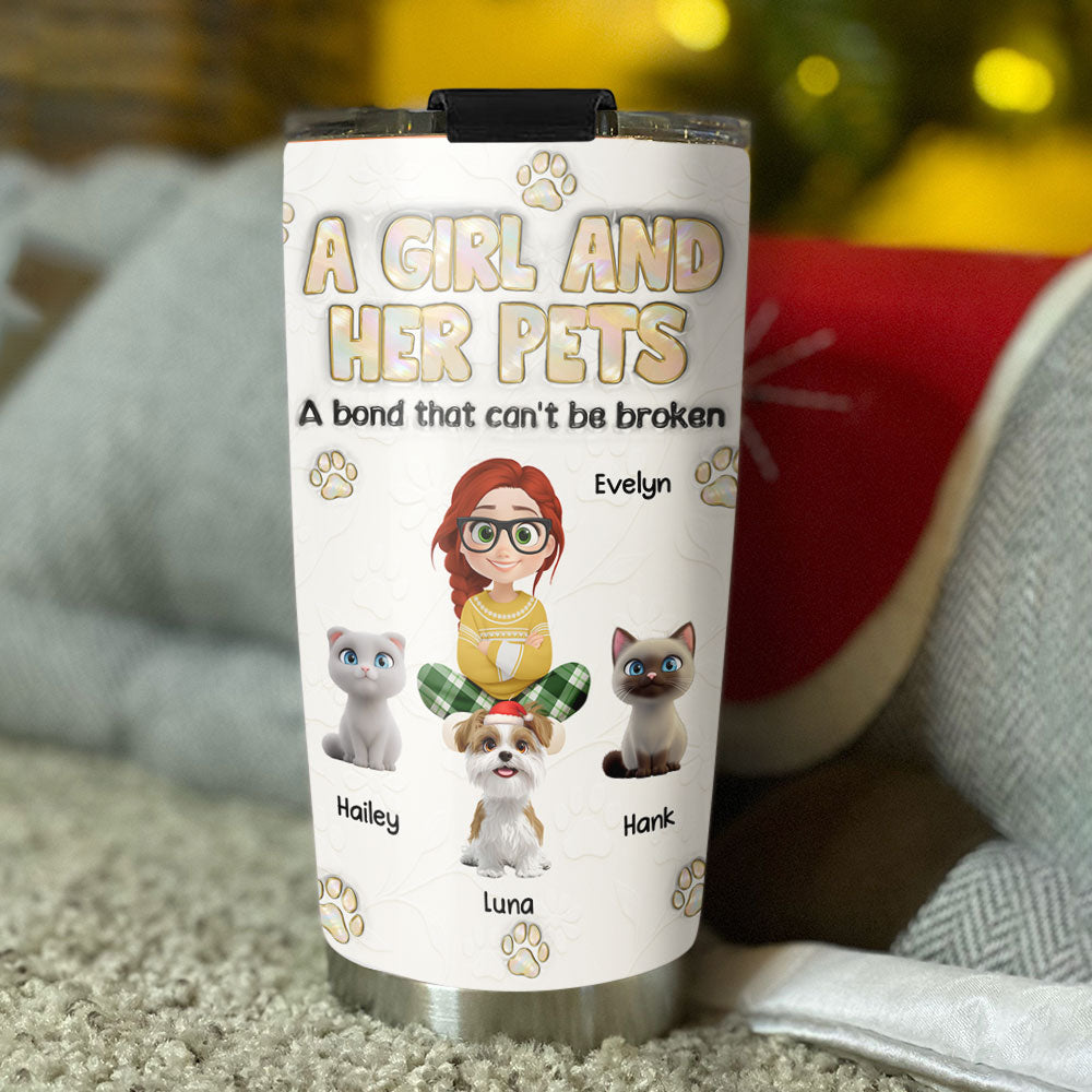 Custom Christmas Birthday Gifts For Pet Mom, Pet Lovers • A Girl And Her Pet Ver Pearl - Personalized 3D Inflated Effect Tumbler