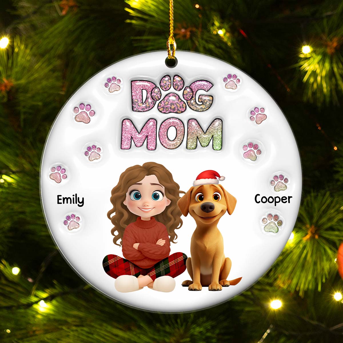 Custom Christmas Decor Home Birthday Gifts For Dog Lovers • Dog Mom Lovely Chibi - Personalized 3D Inflated Effect Acrylic Ornament