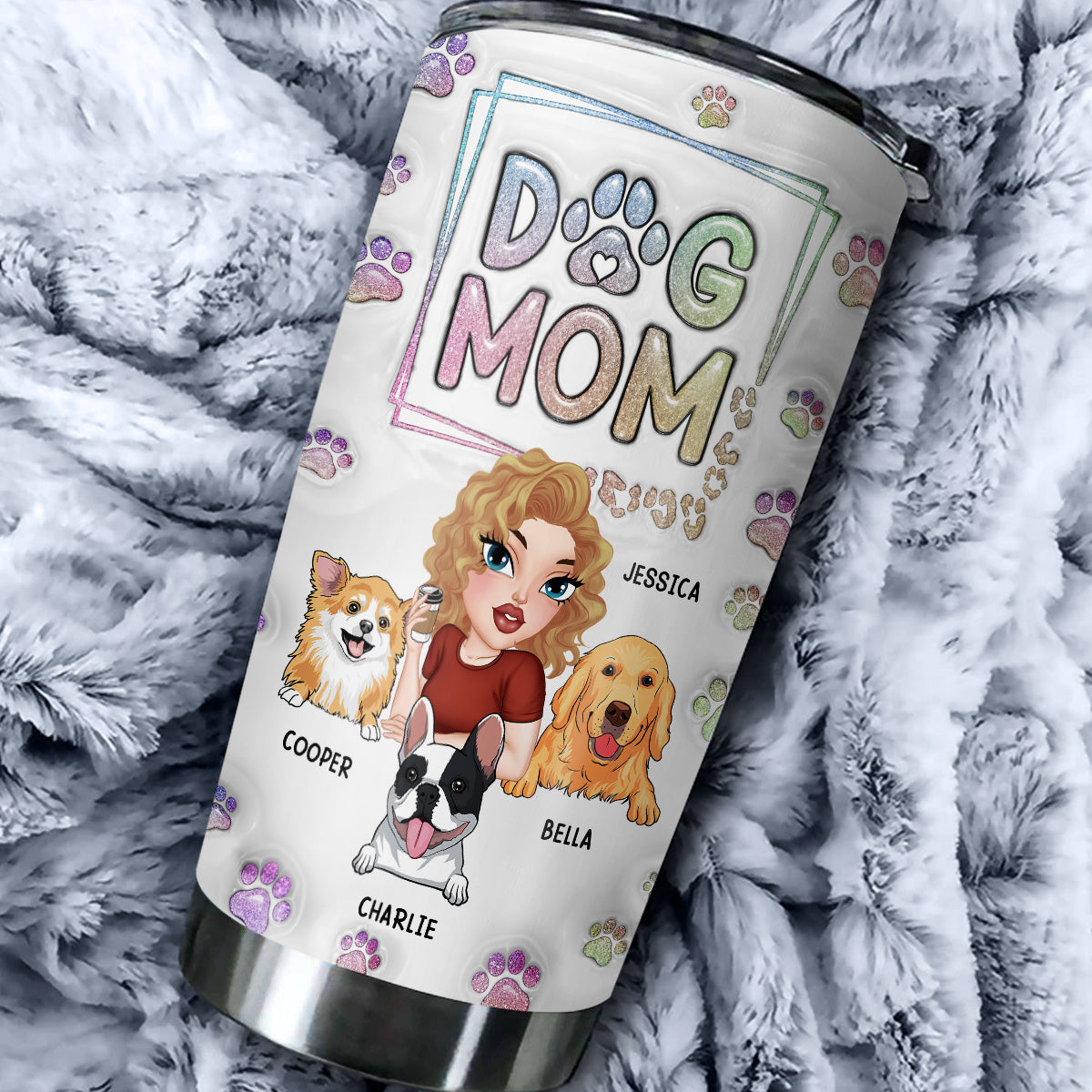 Custom Mother's day Birthday Gifts For Dog Mom, Dog Lovers • Greatest Dog Mom Ever - Personalized 3D Inflated Effect Tumbler