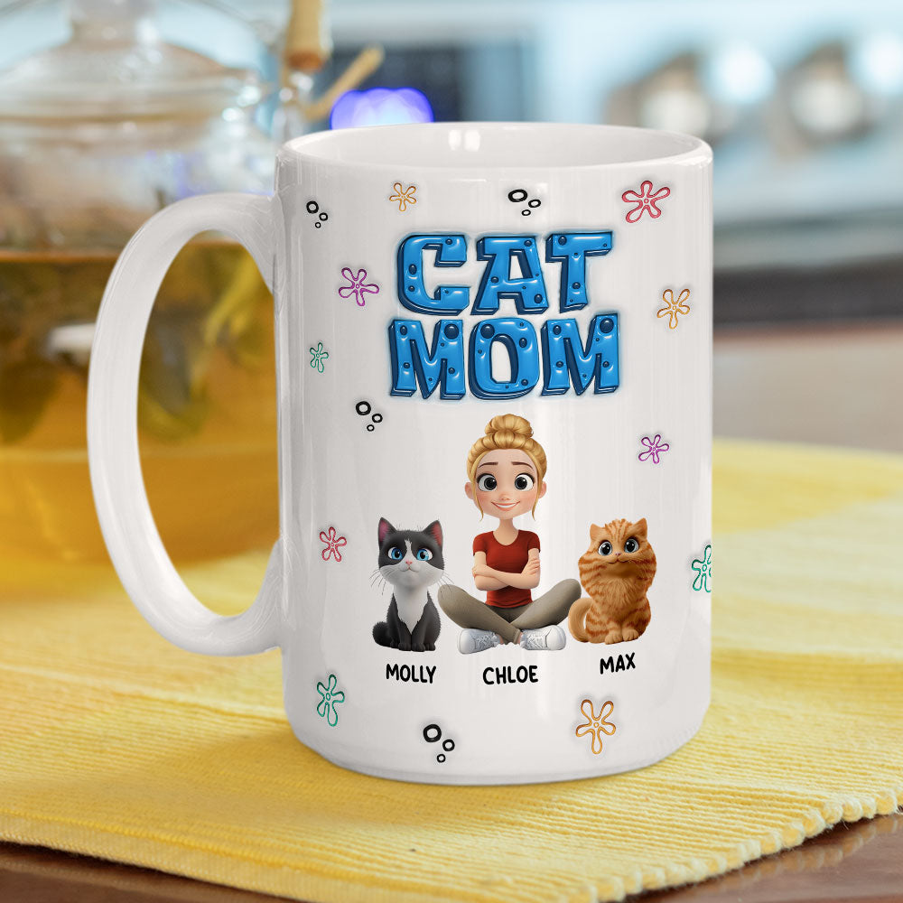Custom Christmas Birthday Gifts For Cat Mom, Cat Lovers • Sponge Cat Mom - Personalized 3D Inflated Effect Mug
