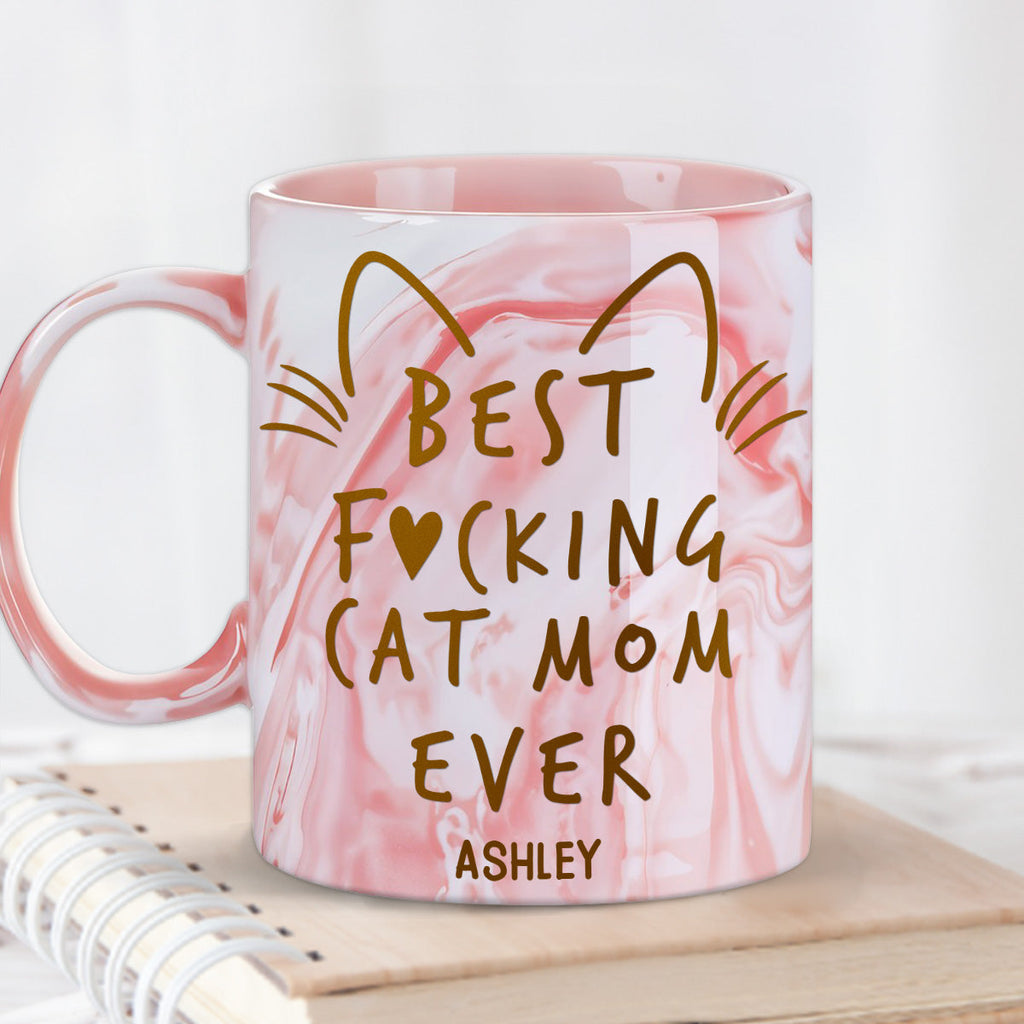 Custom Christmas Birthday Gifts For Pet Lovers • Best Cat Mom - Personalized Pink Marble Mug
