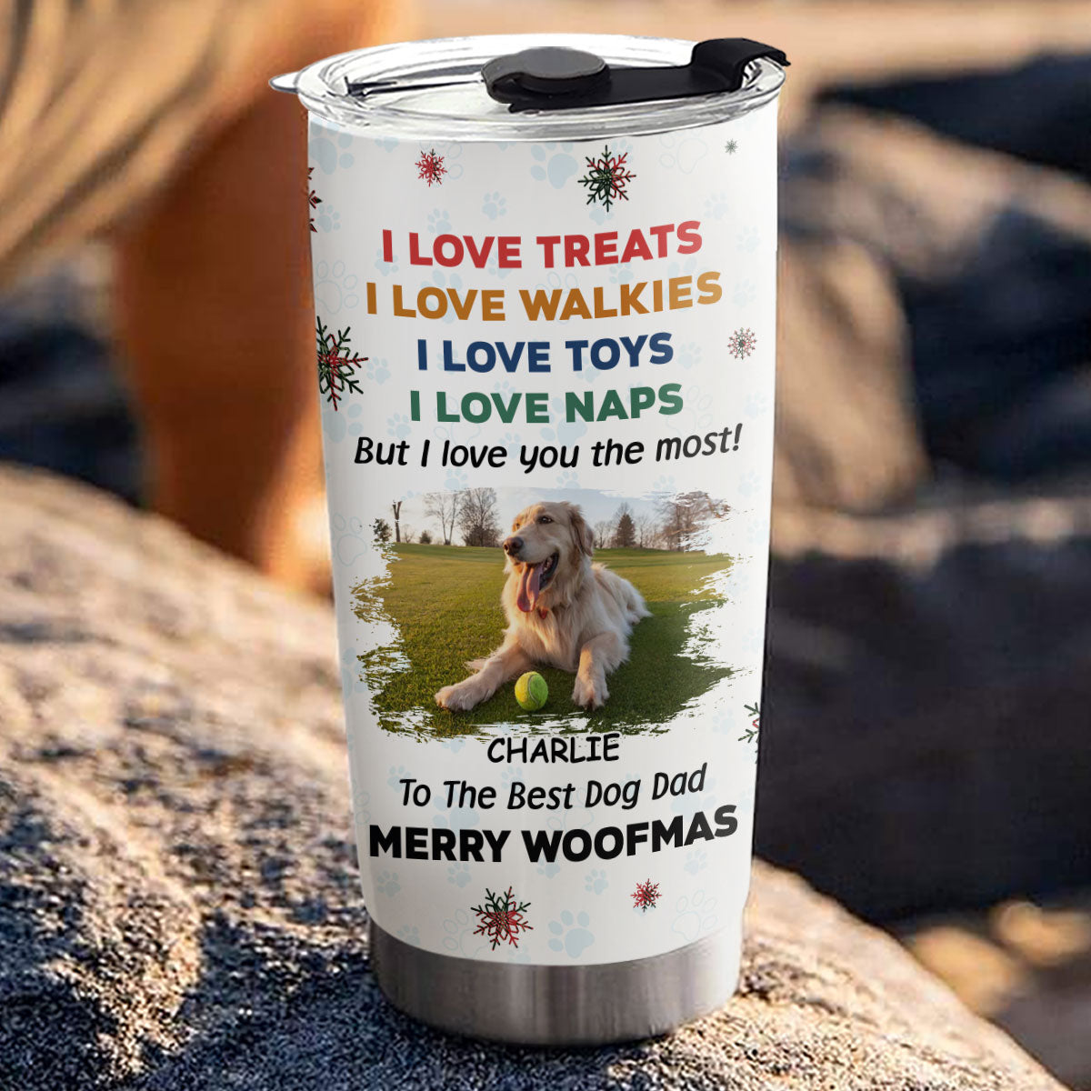 Custom Christmas Birthday Gifts For Dog Mom, Dog Lovers • Love You The Most Snow Ver Photo - Personalized Tumbler