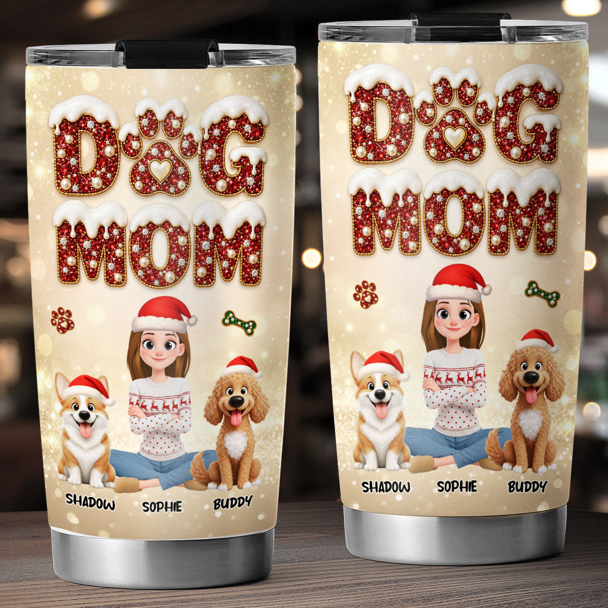 Custom Christmas Birthday Gifts For Dog Mom, Dog Lovers • Happiest Dog Mom Ever - Personalized 3D Effect Tumbler