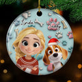 Custom Christmas Decor Home Birthday Gifts For Dog Mom, Dog Lovers • Dog And Human Cartoon - Personalized 3D Effect Ceramic Ornament
