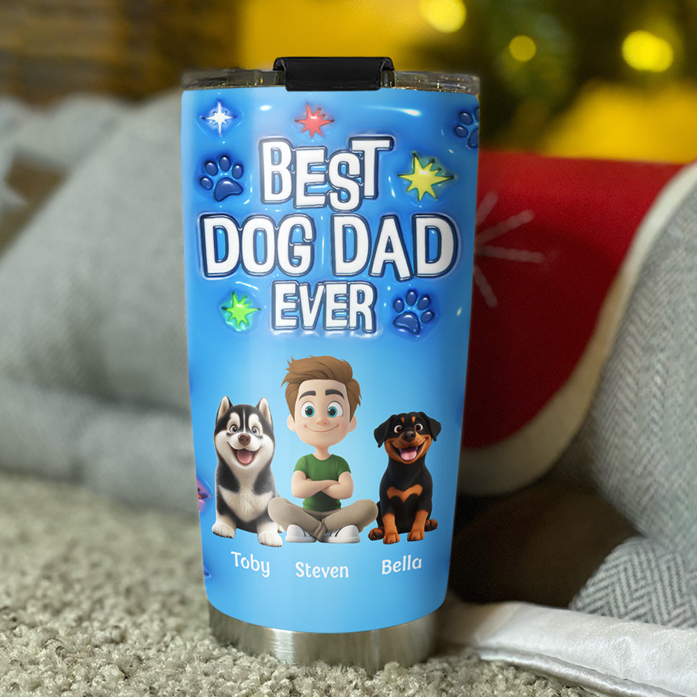 Custom Christmas Birthday Gifts For Dog Dad, Dog Lovers • Dog Dad Power - Personalized 3D Inflated Effect Tumbler