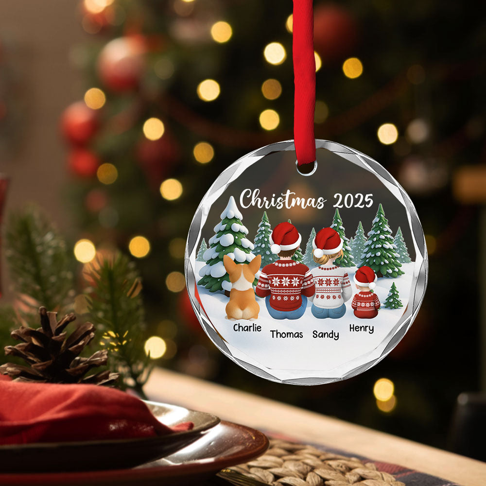 Custom Christmas Decor Home Birthday Gifts For Dog Lovers • Merry Christmas Family & Pets - Personalized Glass Ornament