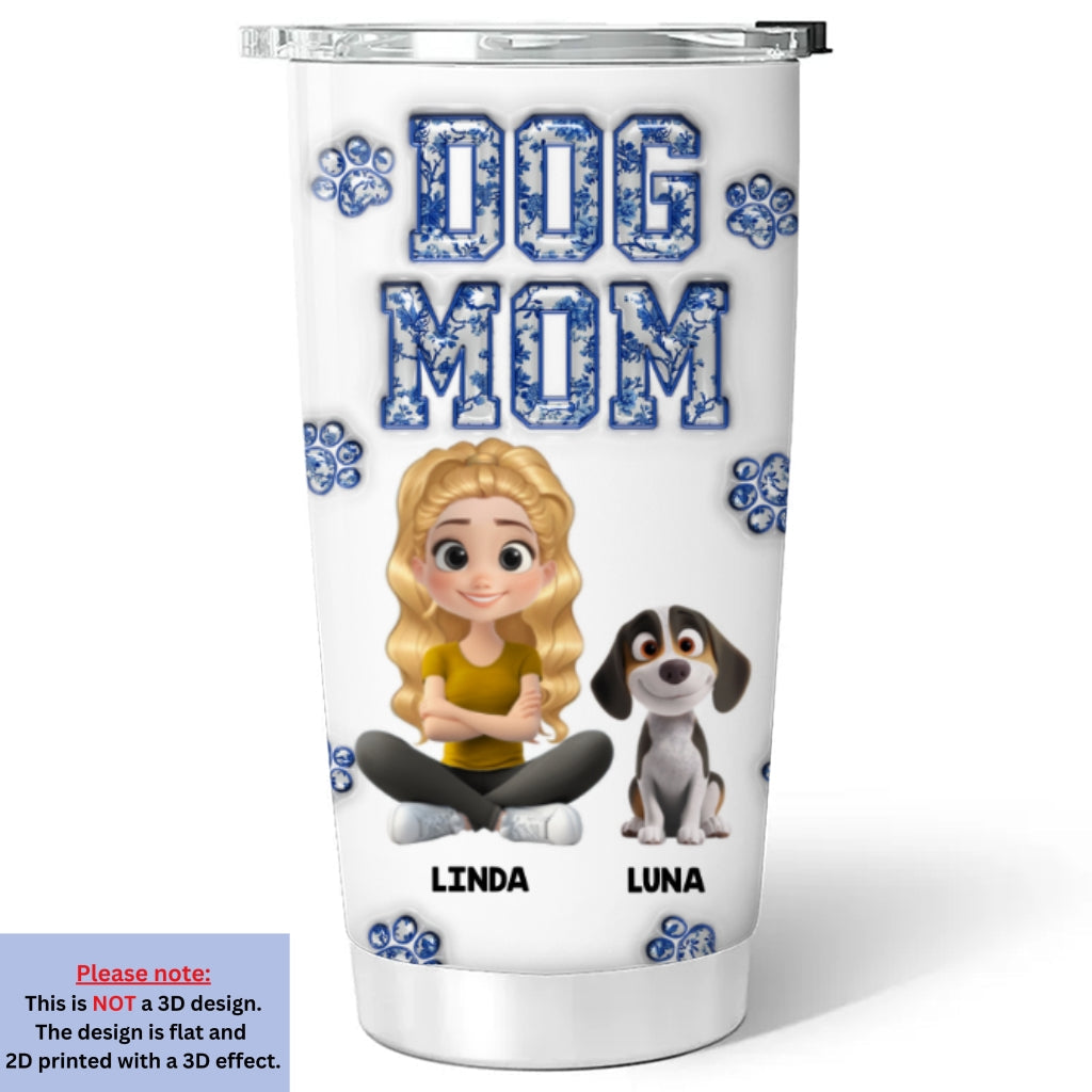 Custom Christmas Birthday Gifts For Dog Mom, Dog Lovers • Dog Mom Mum Blue - Personalized 3D Inflated Effect Tumbler