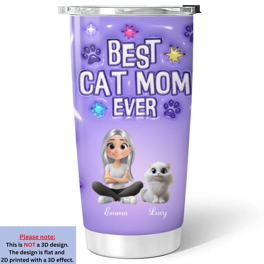 Custom Christmas Birthday Gifts For Cat Mom, Cat Lovers • Cat Mom Power - Personalized 3D Inflated Effect Tumbler