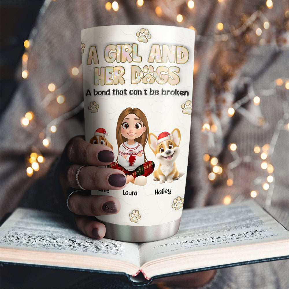 Custom Christmas Birthday Gifts For Dog Lovers • A Girl And Her Dog Ver Pearl - Personalized 3D Inflated Effect Tumbler