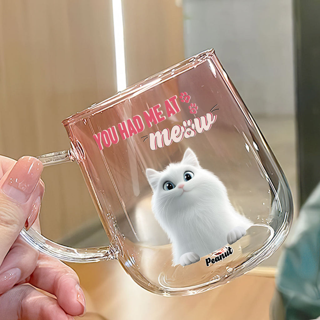 Custom Mother's day Birthday Gifts For Cat Mom, Cat Lovers • You Had Me At Meow - Personalized Pink Gradient Glass Mug