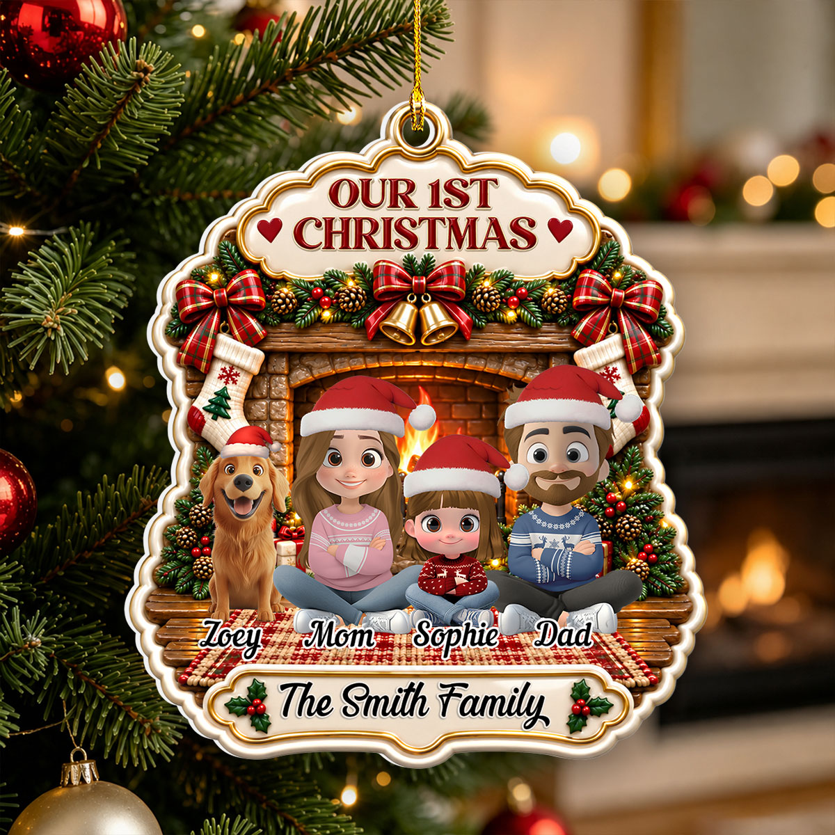 Custom Christmas Decor Home Birthday Gifts For Dog Mom, Dog Lovers • Forever Family - Personalized 3D White Acrylic Ornament
