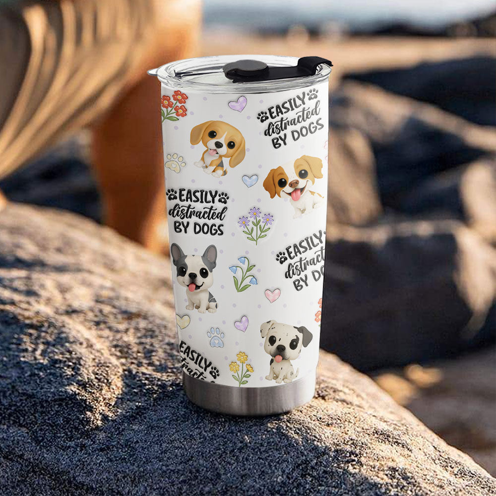 Custom Christmas Birthday Gifts For Dog Mom, Dog Lovers • Distracted By Dogs - Personalized 3D Inflated Effect Tumbler