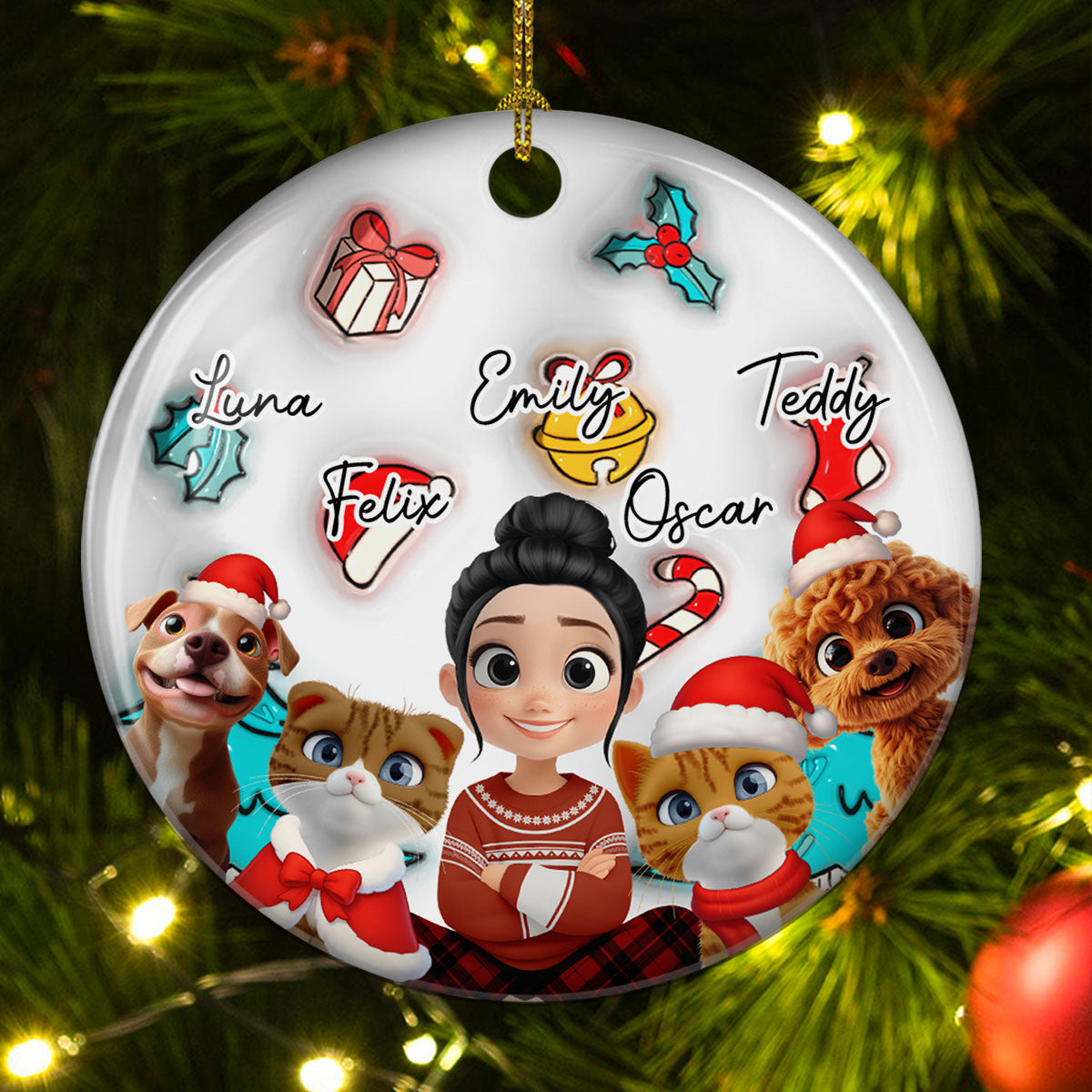 Custom Christmas Decor Home Birthday Gifts For Pet Mom, Pet Lovers • Santa Is Coming To Them - Personalized 3D Inflated Effect Ceramic Ornament