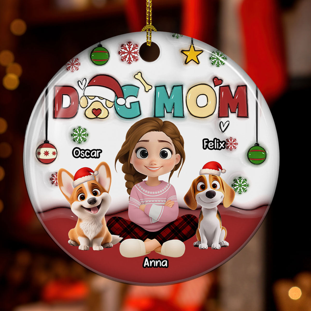 Custom Christmas Decor Home Birthday Gifts For Dog Mom, Dog Lovers • Happy Holiday With My Lovely Dog - Personalized 3D Inflated Effect Ceramic Ornament