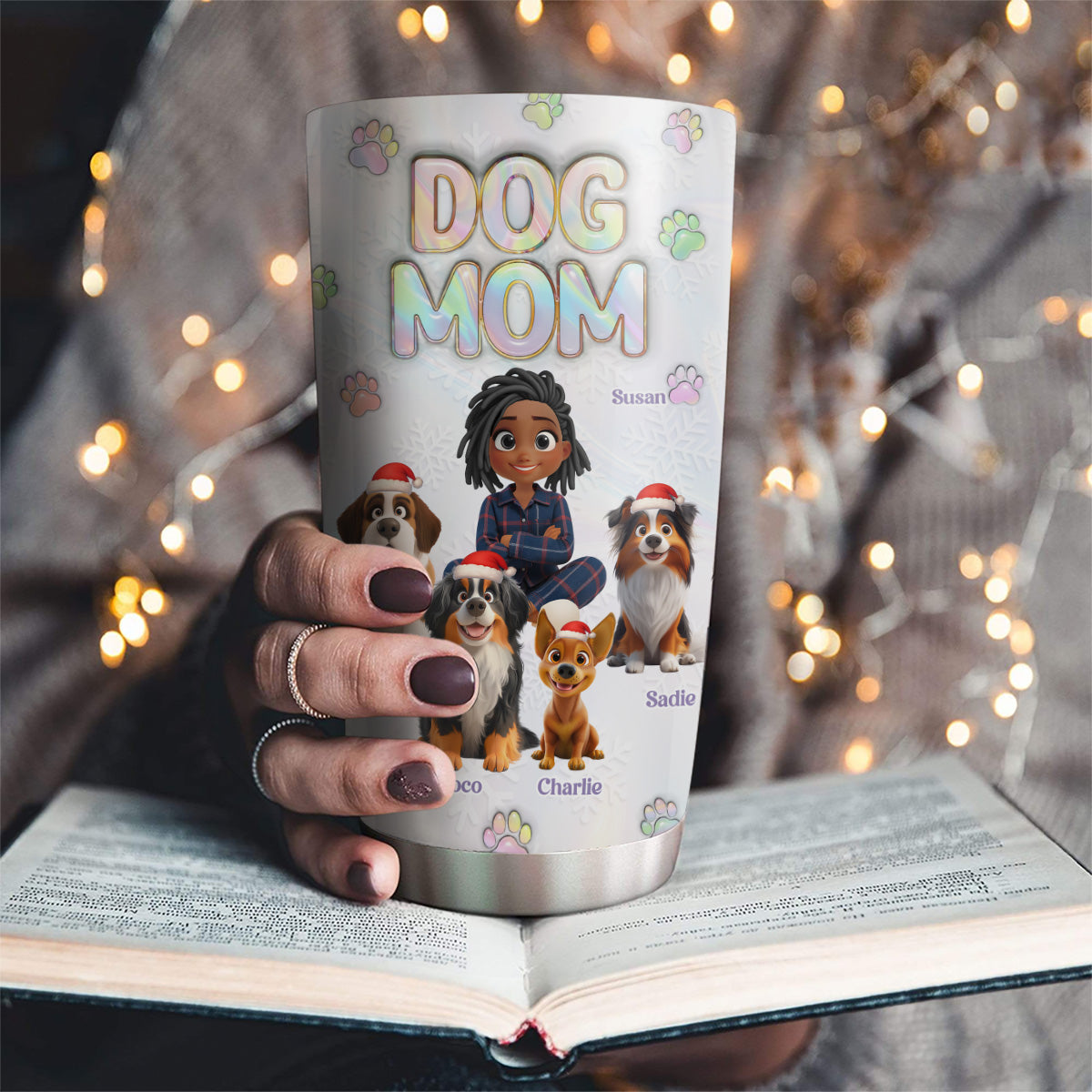 Custom Christmas Birthday Gifts For Dog Lovers • Dog Mother Of Pearl - Personalized 3D Inflated Effect Tumbler