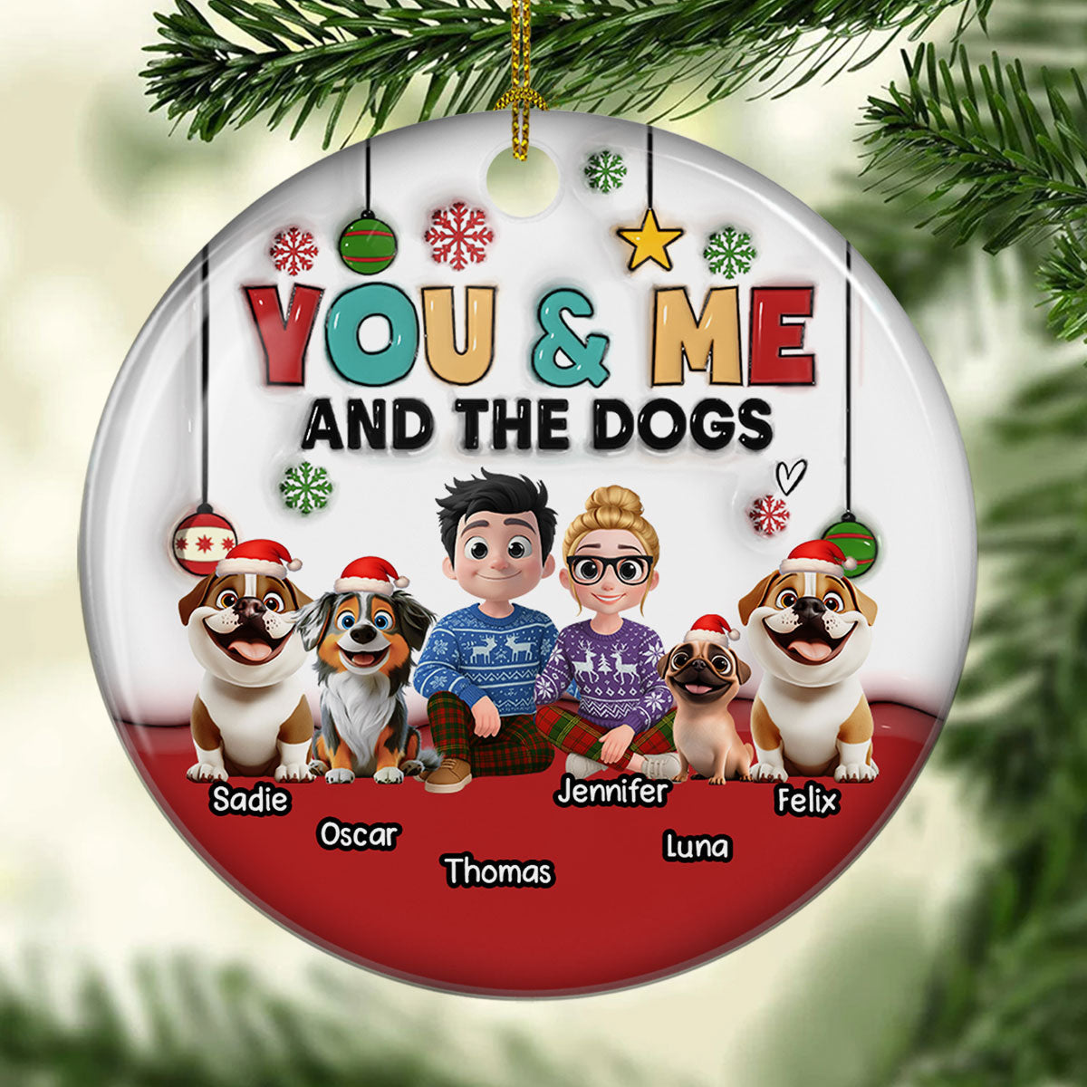 Custom Christmas Decor Home Birthday Gifts For Dog Lovers • Our Holiday With Lovely Dog - Personalized 3D Inflated Effect Ceramic Ornament
