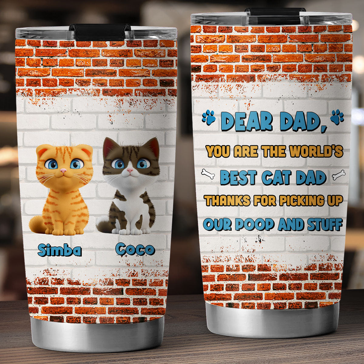 Custom Christmas Birthday Gifts For Cat Dad, Cat Lovers • Dear Dad Cat Ver - Personalized Tumbler