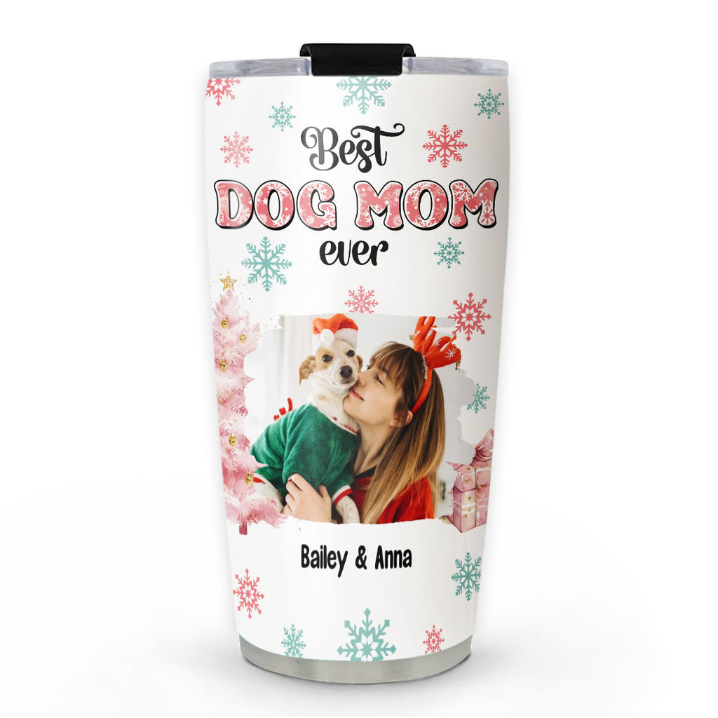 Custom Photo Christmas Birthday Gifts For Dog Mom, Dog Lovers • Cozy Dog Mom In Winter Photo - Personalized Tumbler