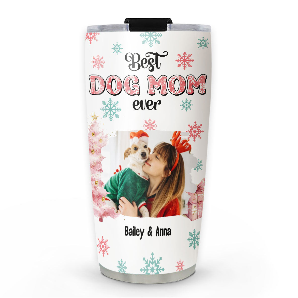 Custom Photo Christmas Birthday Gifts For Dog Mom, Dog Lovers • Cozy Dog Mom In Winter Photo - Personalized Tumbler