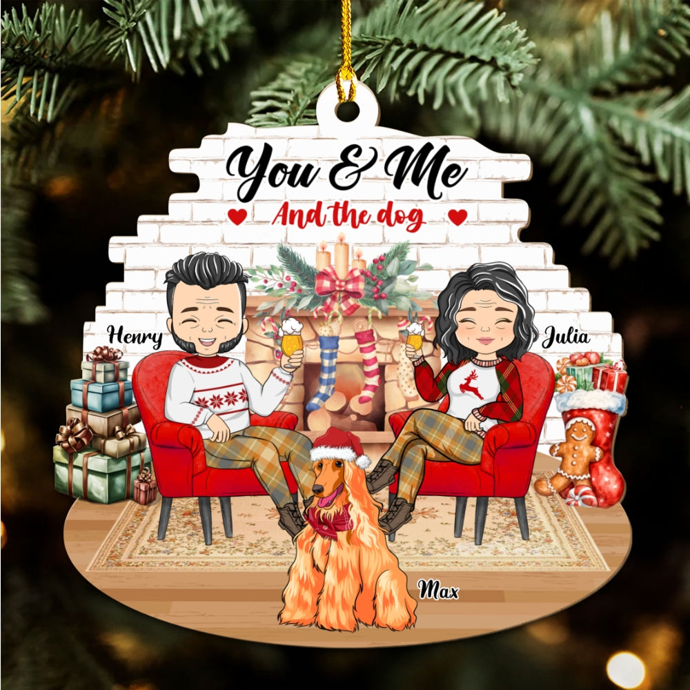 Couple And Dogs - Personalized Wood Ornament