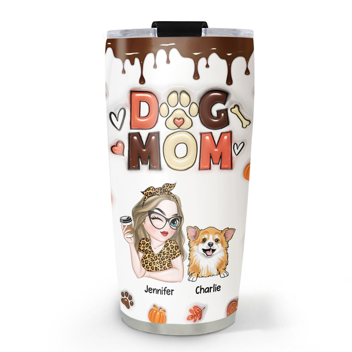 Custom Mother's day Birthday Gifts For Pet Mom, Pet Lovers • Mom Of Dogs Fall Season - Personalized 3D Inflated Effect Tumbler