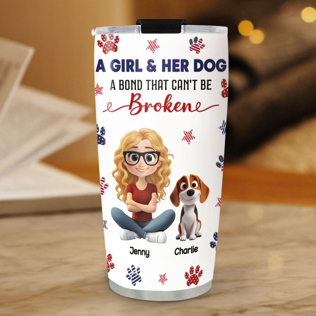 Custom Christmas Birthday Gifts For Dog Mom, Dog Lovers • American Girl And Her Dog - Personalized 3D Inflated Effect Tumbler