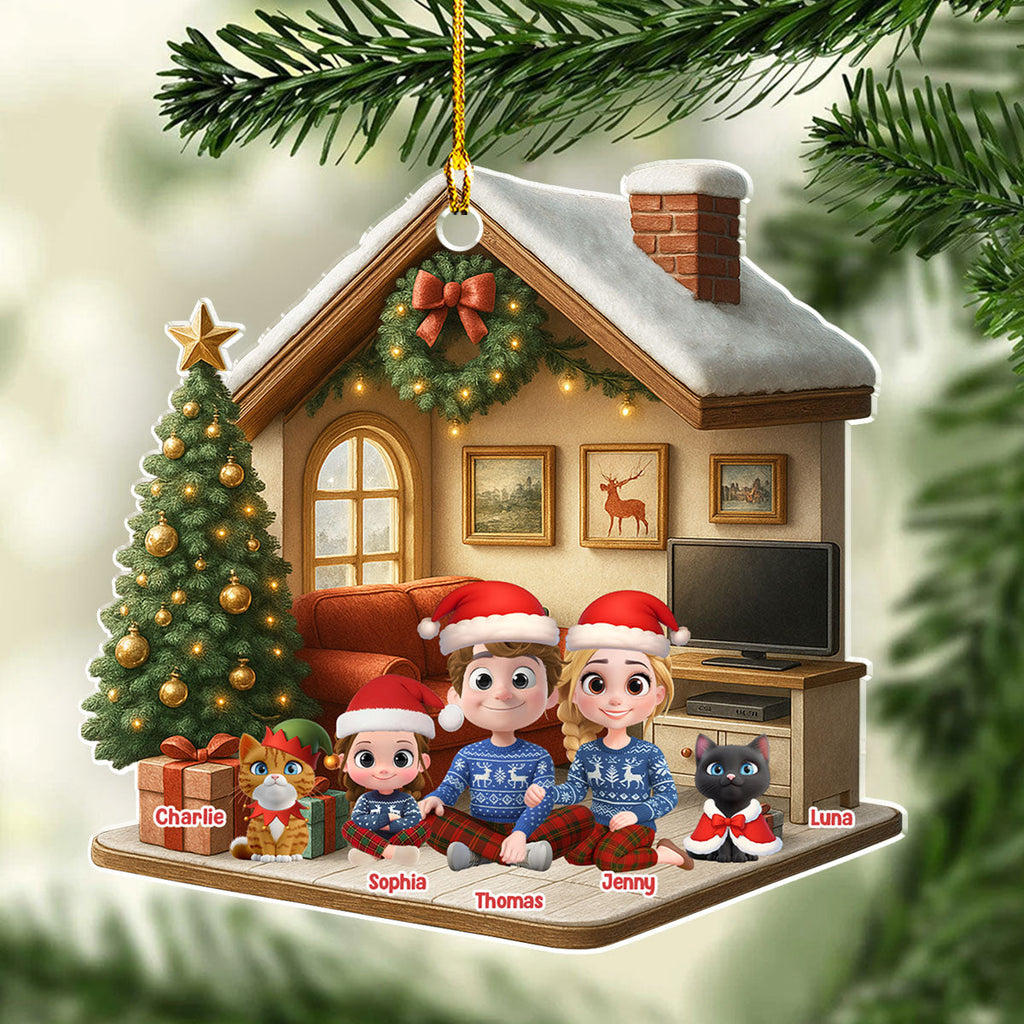 Custom Christmas Decor Home Birthday Gifts For Cat Lovers • Under A Happy Roof With Cats - Personalized 3D Effect Acrylic Ornament