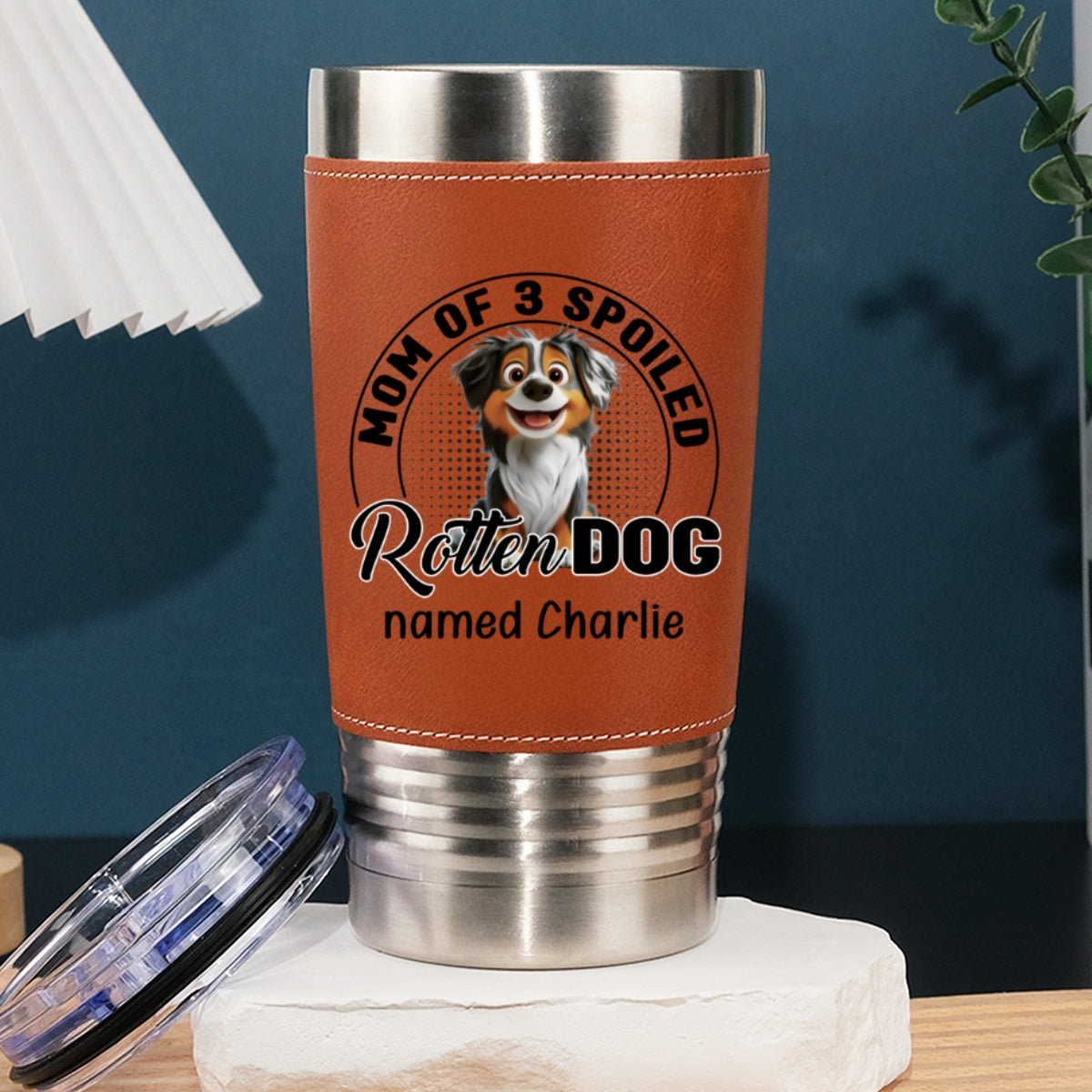 Custom Father's day Birthday Gifts For Dog Dad, Dog Lovers • Spoiled Rotten Dog - Personalized Leather Tumbler