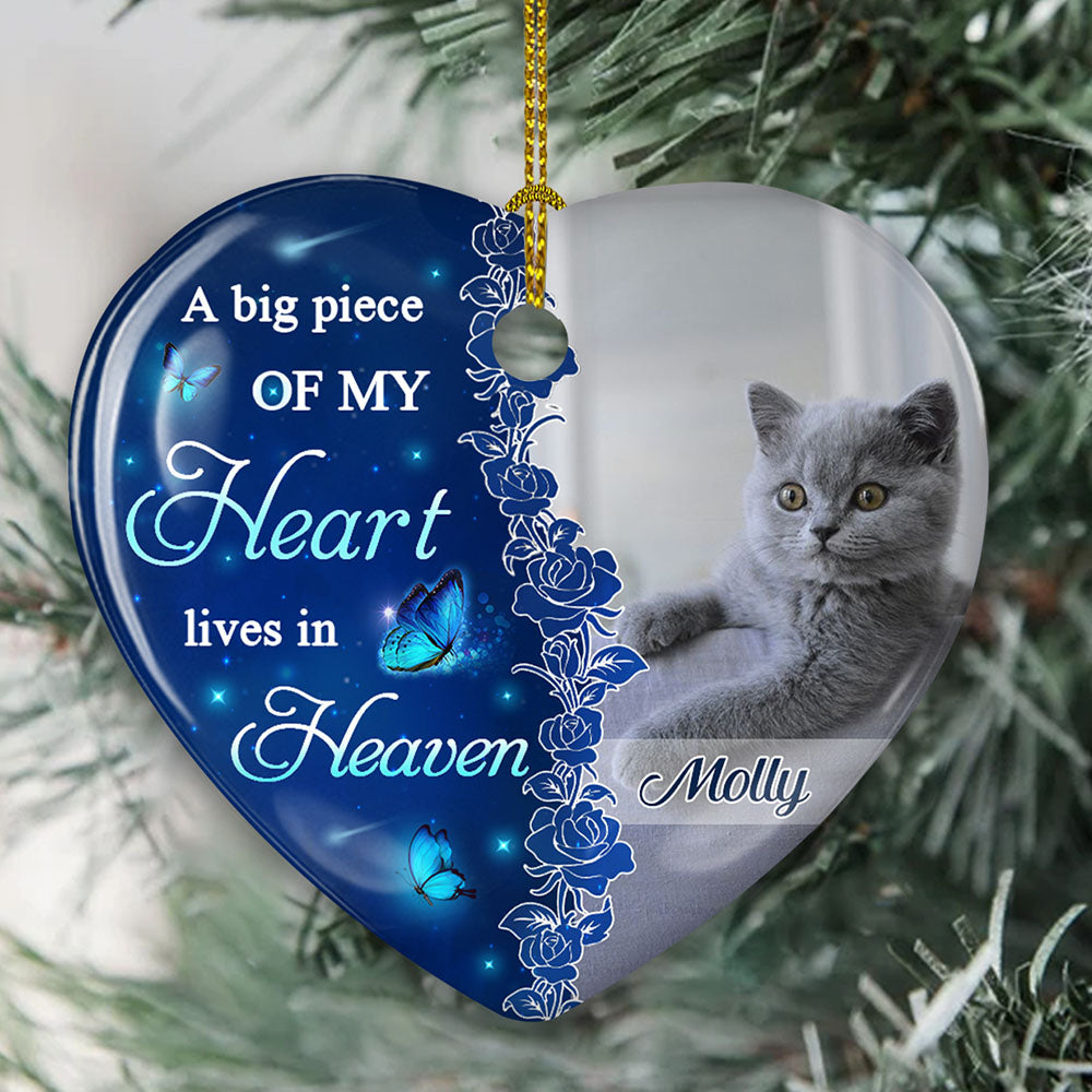 Custom Christmas Memorial Sympathy Gifts For Dogs, Cats • The Hardest Goodbye - Personalized Heart Ceramic Christmas Ornament