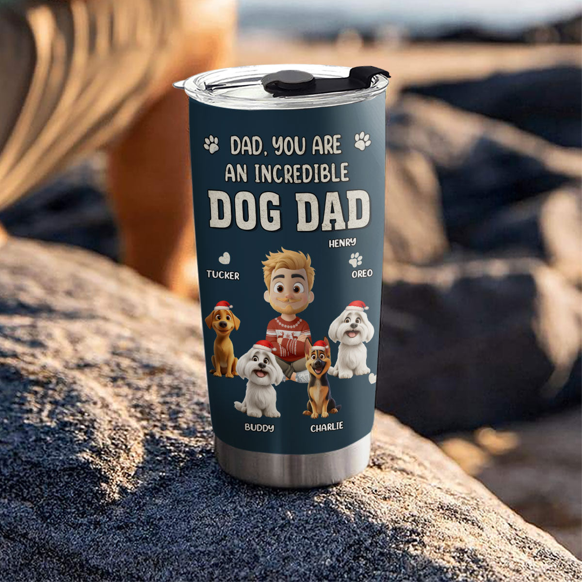 Custom Christmas Birthday Gifts For Dog Dad, Dog Lovers • Incredible Christmas Dog Dad - Personalized Tumbler