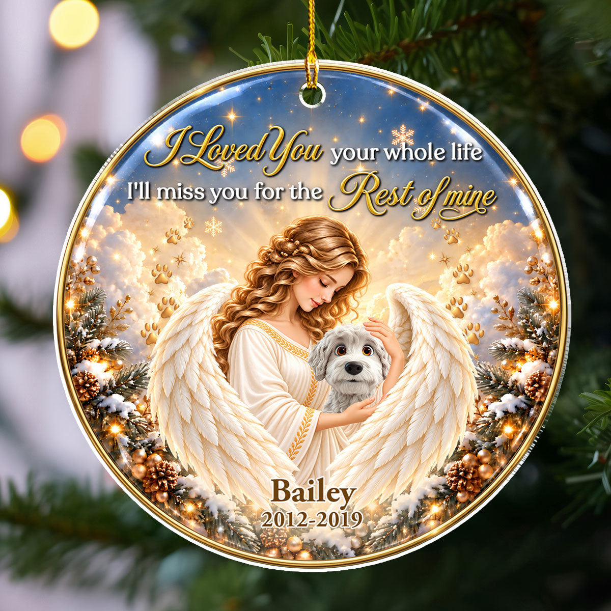 Custom Christmas Memorial Sympathy Gifts For Dogs, Cats • Forever Our Angel Version 2 - Personalized 3D Effect Acrylic Ornament