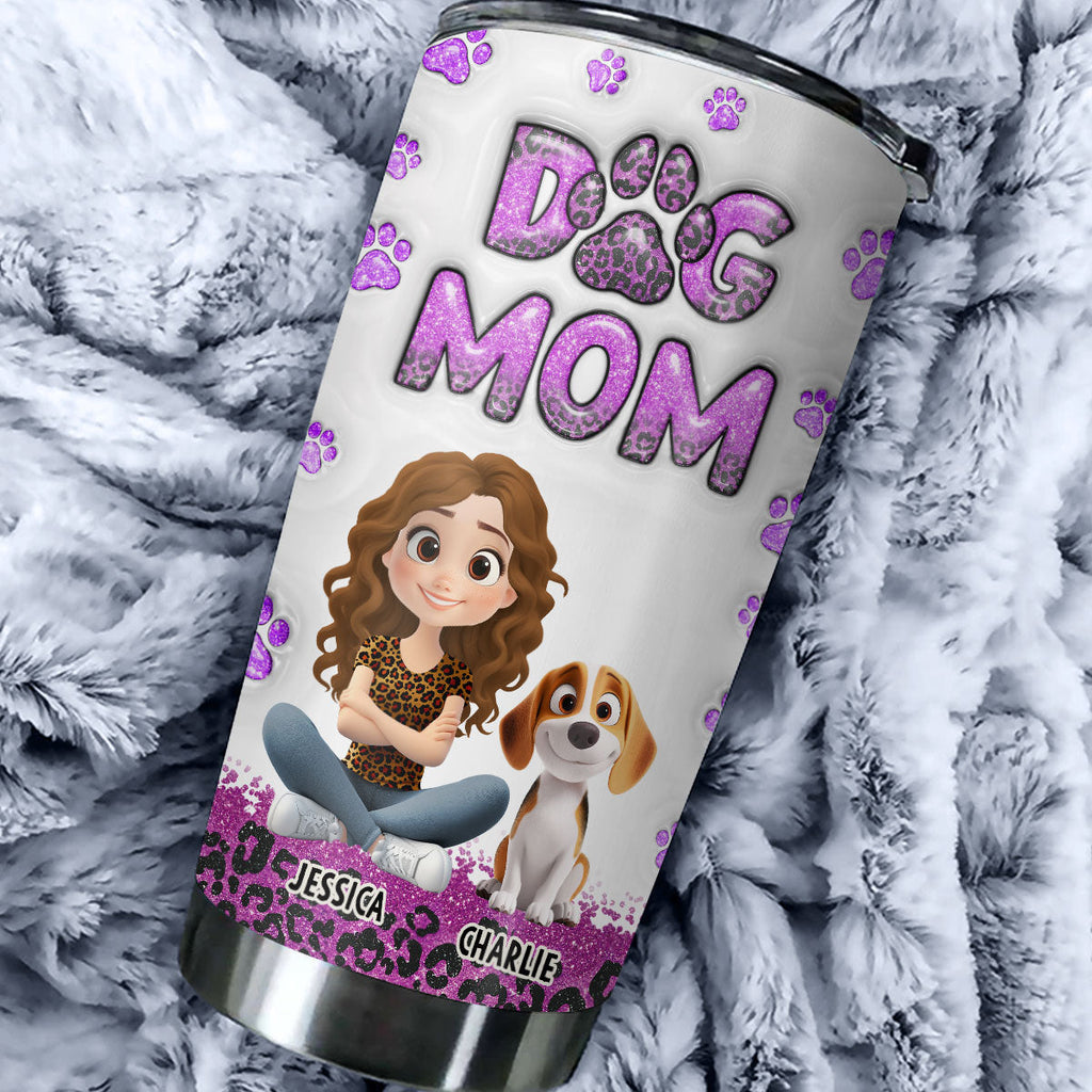 Custom Christmas Birthday Gifts For Dog Mom, Dog Lovers • Dog Mom Leopard Version 2 - Personalized 3D Inflated Effect Tumbler