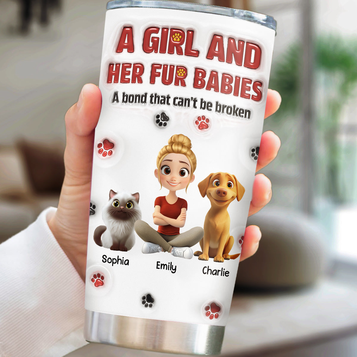 Custom Christmas Birthday Gifts For Dog Mom, Dog Lovers • A Girl And Her Fur Babies Version 2 - Personalized 3D Inflated Effect Tumbler