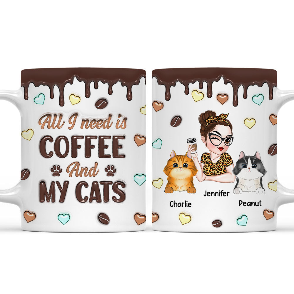 Custom Christmas Birthday Gifts For Cat Lovers • Coffee And Cat - Personalized 3D Inflated Effect Mug