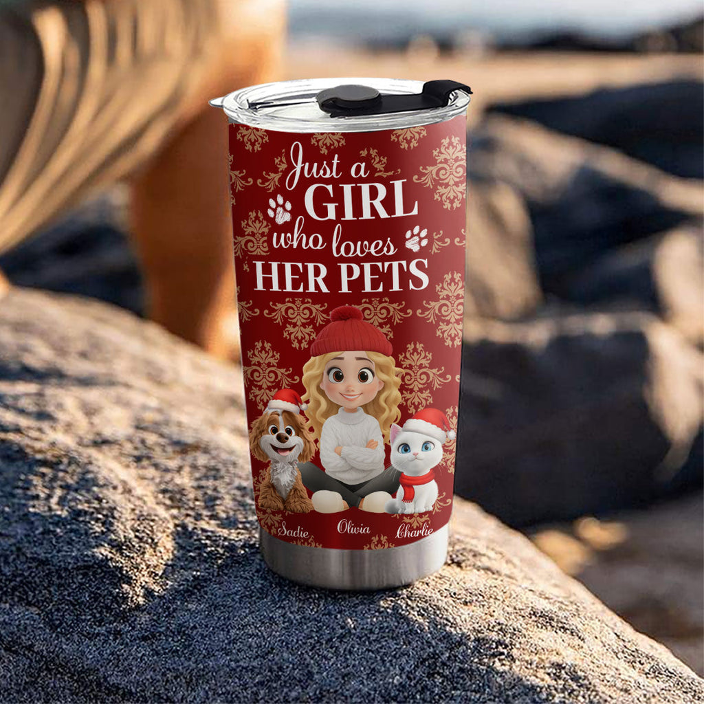 Custom Christmas Birthday Gifts For Pet Mom, Pet Lovers • Toile Pet Cartoon Christmas - Personalized Tumbler