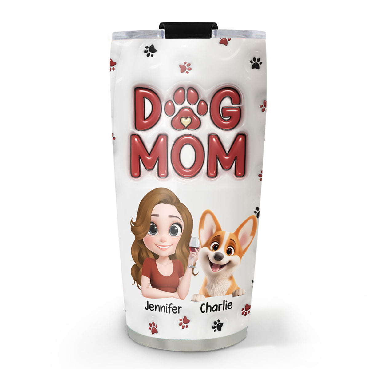 Custom Christmas Birthday Gifts For Dog Mom, Dog Lovers • Lovely Dog Mom Cartoon - Personalized 3D Inflated Effect Tumbler