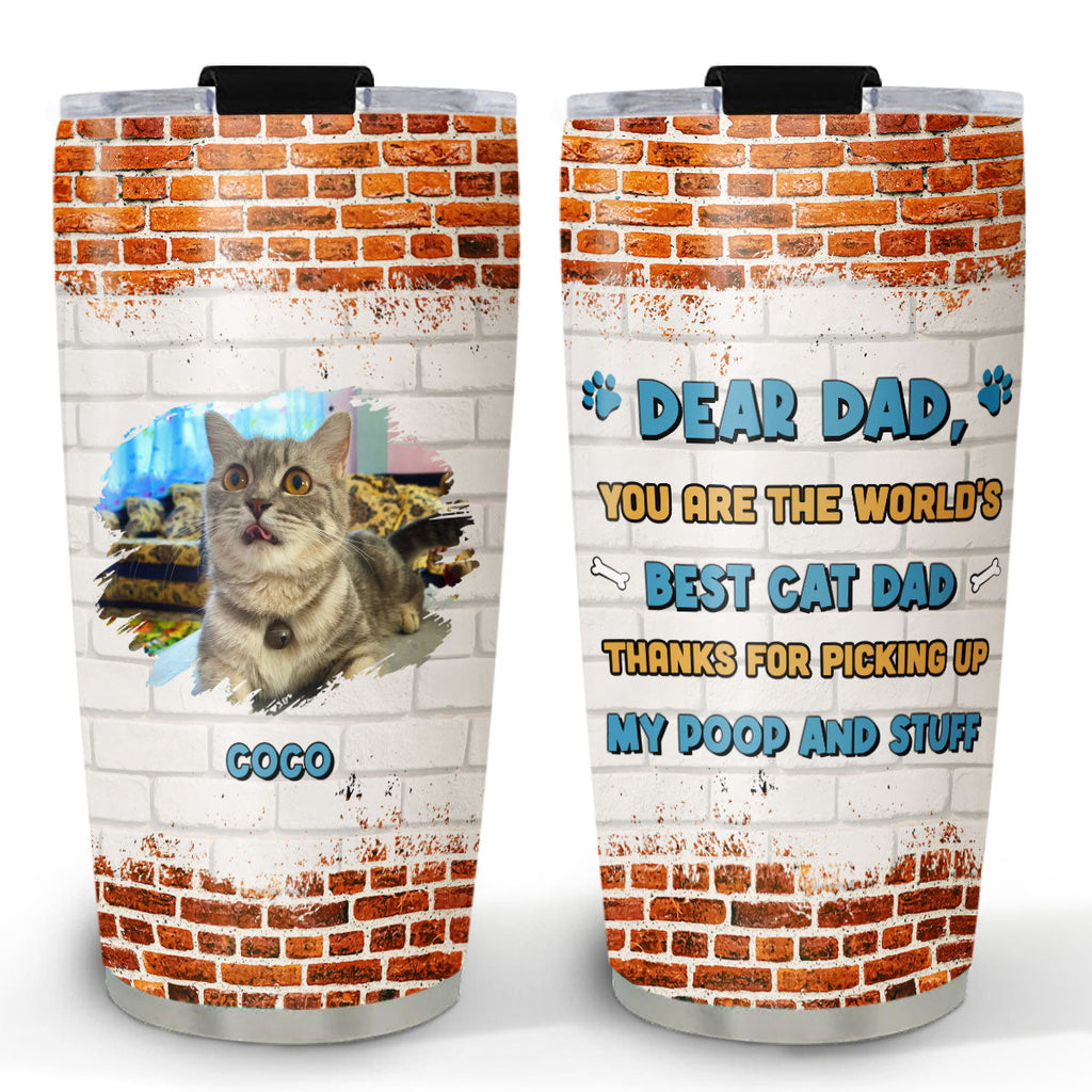 Custom Photo Christmas Birthday Gifts For Cat Dad, Cat Lovers • Dear Dad Cat Ver Photo - Personalized Tumbler