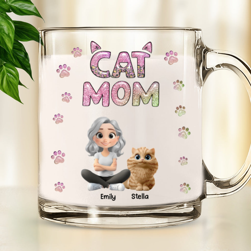 Custom Christmas Birthday Gifts For Dog Mom, Dog Lovers • Cat Mom Lovely Chibi - Personalized 3D Inflated Effect Glass Mug