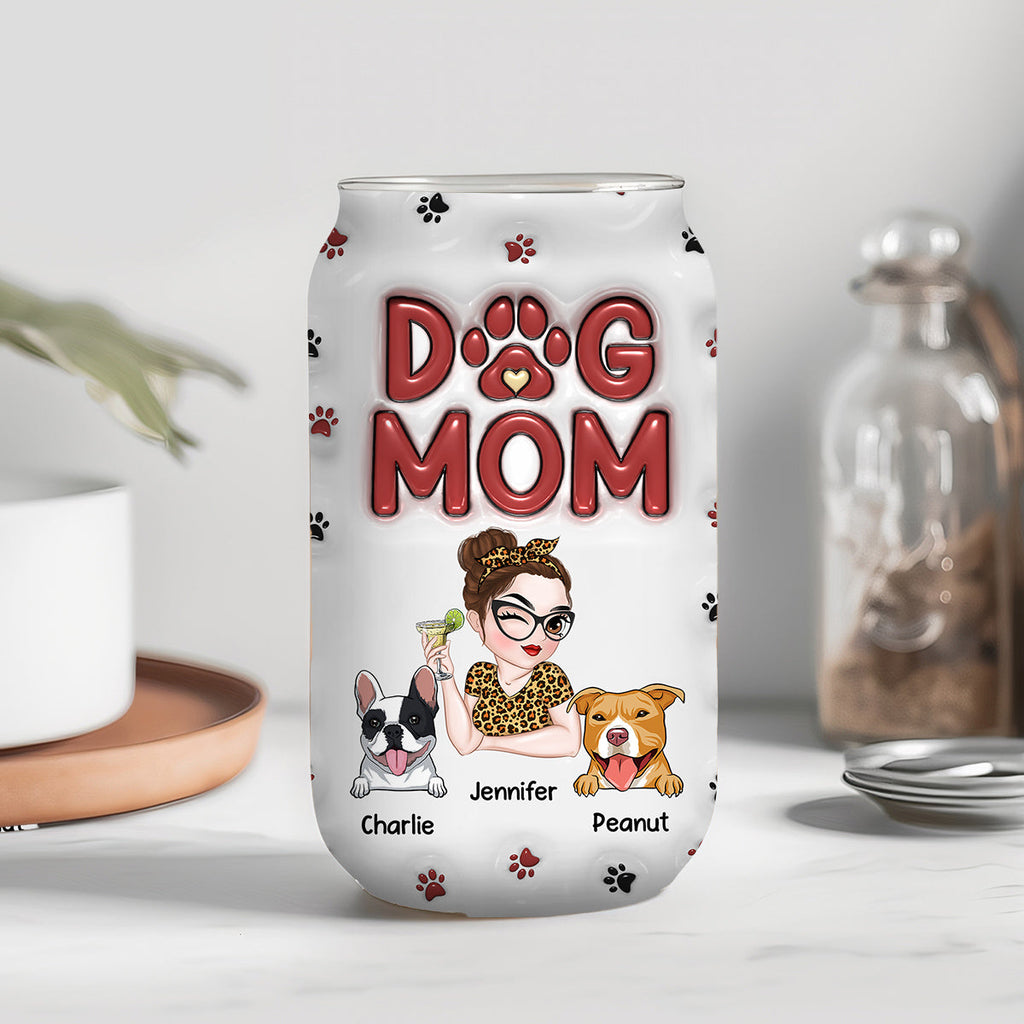 Lovely Dog Mom Mum - Personalized 3D Inflated Effect Glass Can