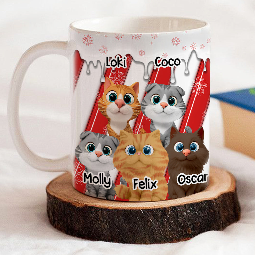Custom Christmas Birthday Gifts For Cat Lovers • Candy Cartoon Cat - Personalized 3D Inflated Effect Coffee Mug